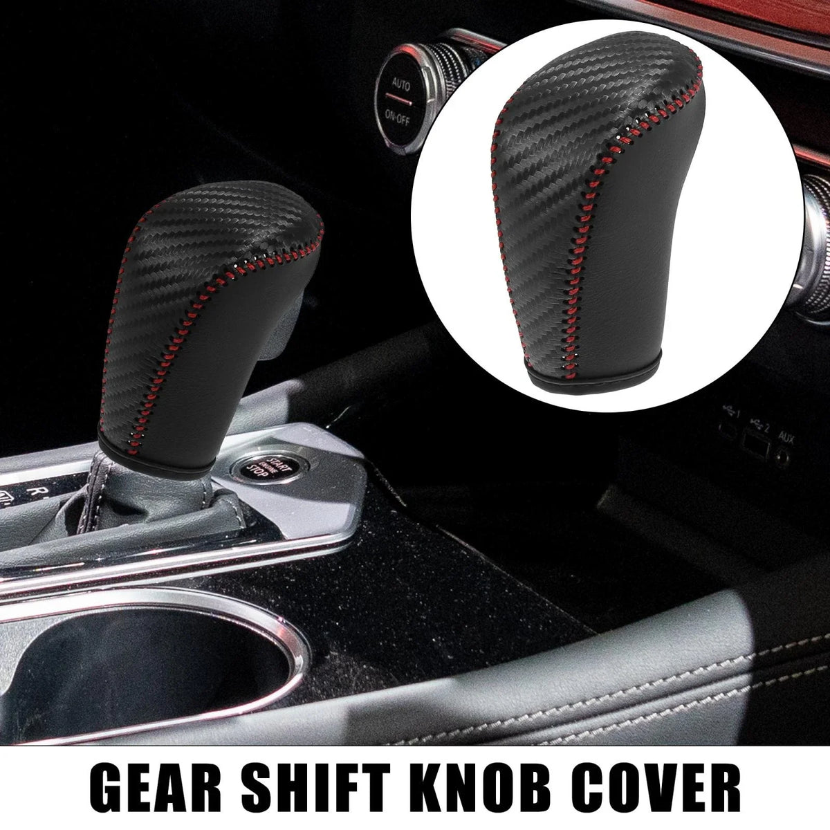 Faux Leather Carbon Fiber Gear Shift Knob Cover for Nissan 