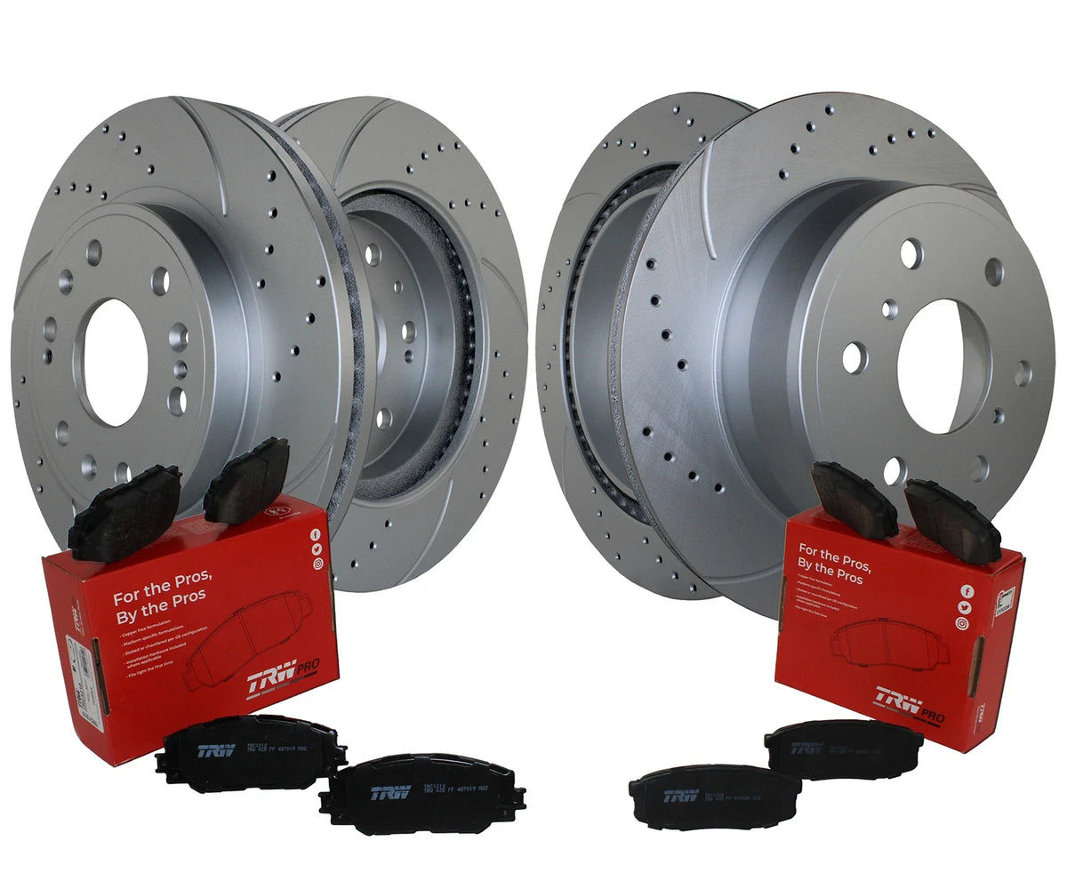 Front Rear Brake Kit with Drilled Rotors & TRW Pro Ceramic Pads for Cadillac Chevy GMC