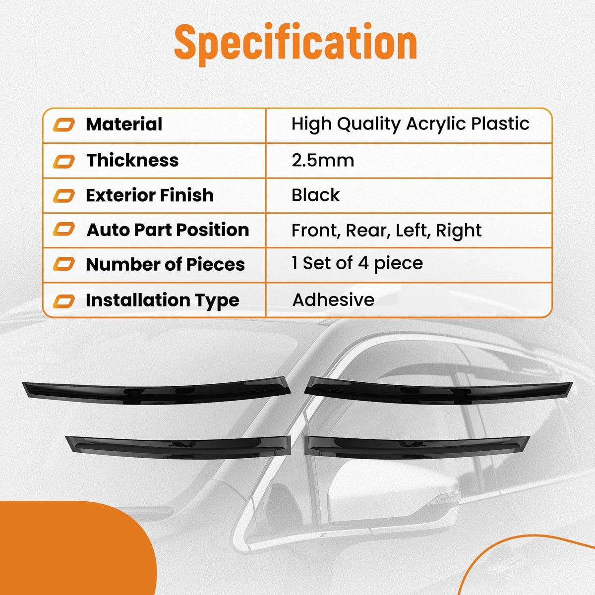 Set of 4 Window Rain Guards Visor for Toyota Prius (2004–2009) 2.5mm