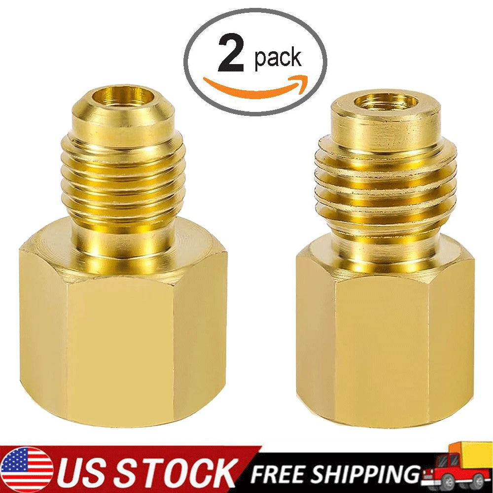 2X Brass Refrigerant Tank Adapters R134A to R12 for AC Systems