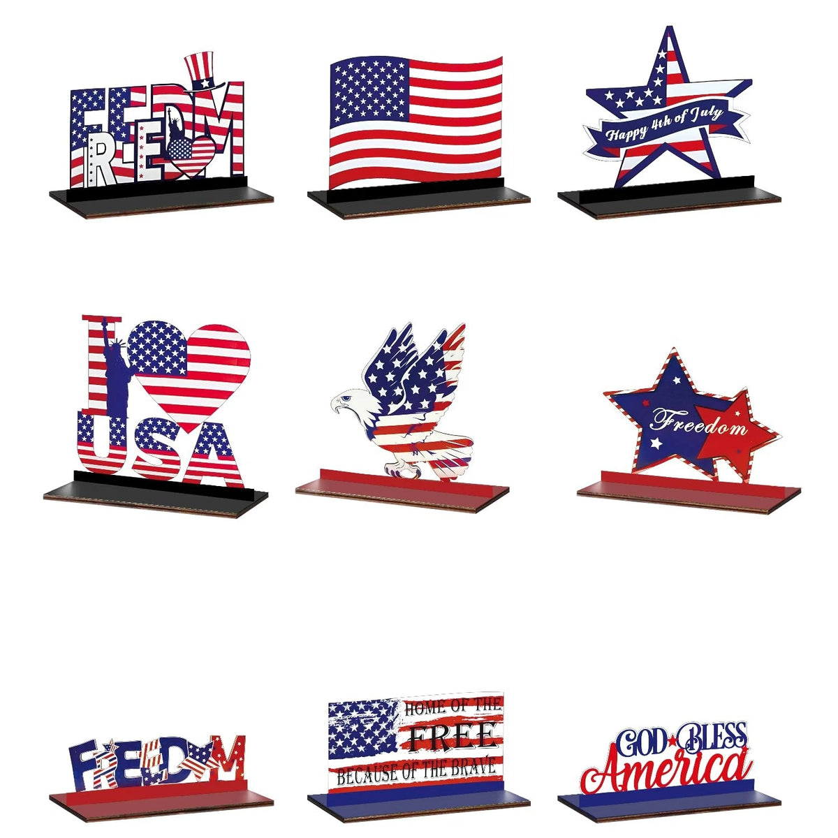 9Pcs Patriotic Wooden Stars for 4th of July Table Decorations