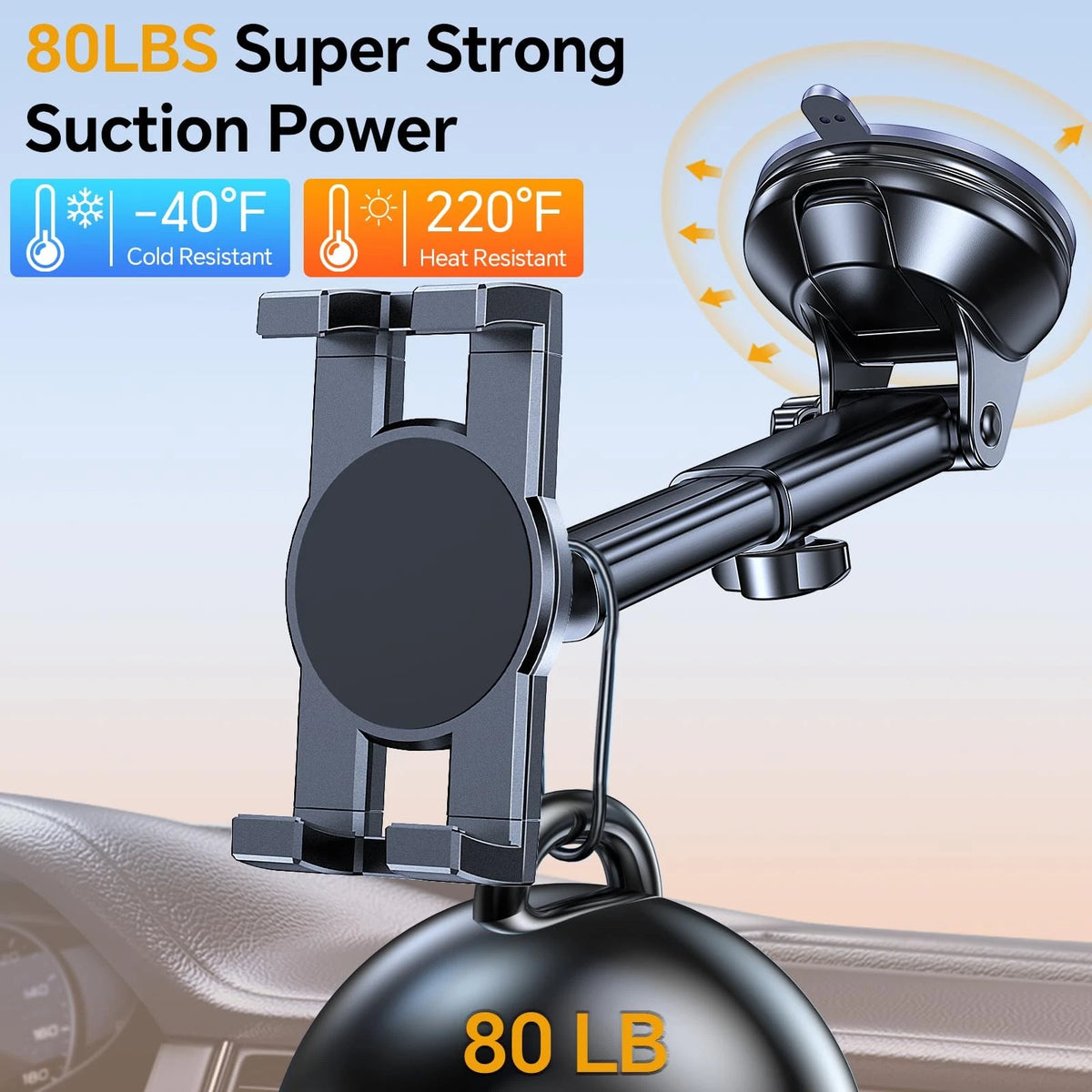 Tablet Holder for Car iPad (Windshield + Dash) Suction Cup Black
