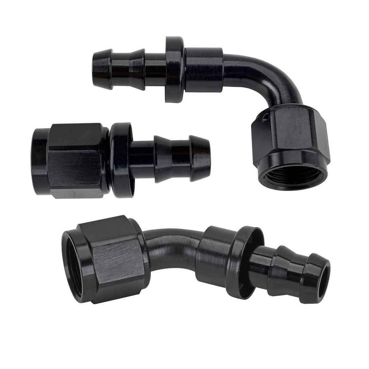 Set of 3 Black Socketless Push-On Hose End Fittings AN10 9100787