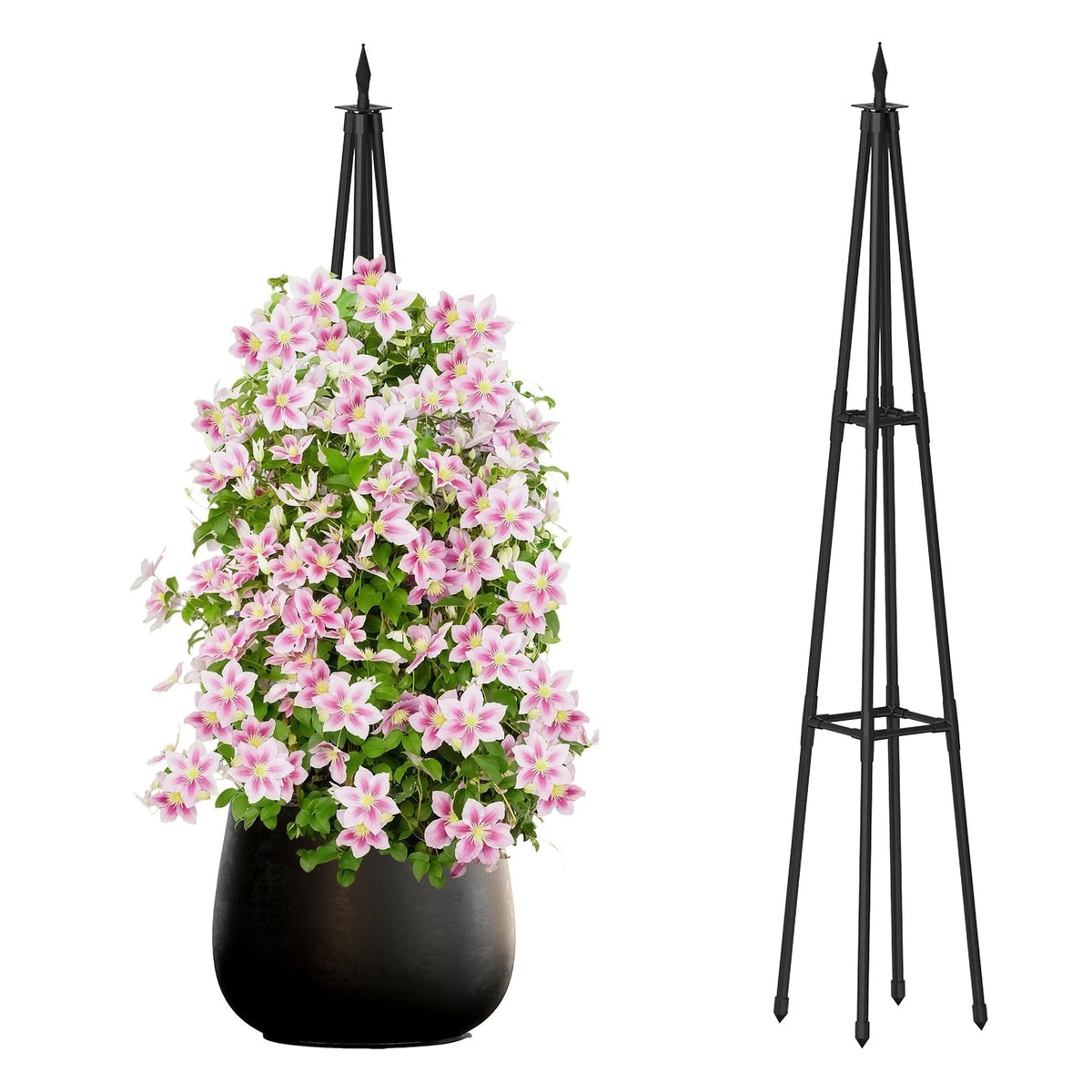 4FT Obelisk Trellis for Climbing Plants Outdoor, Black