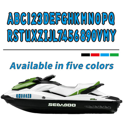 Set of 4 Custom Boat Registration Number Decals A-Z & 0-9 Blue