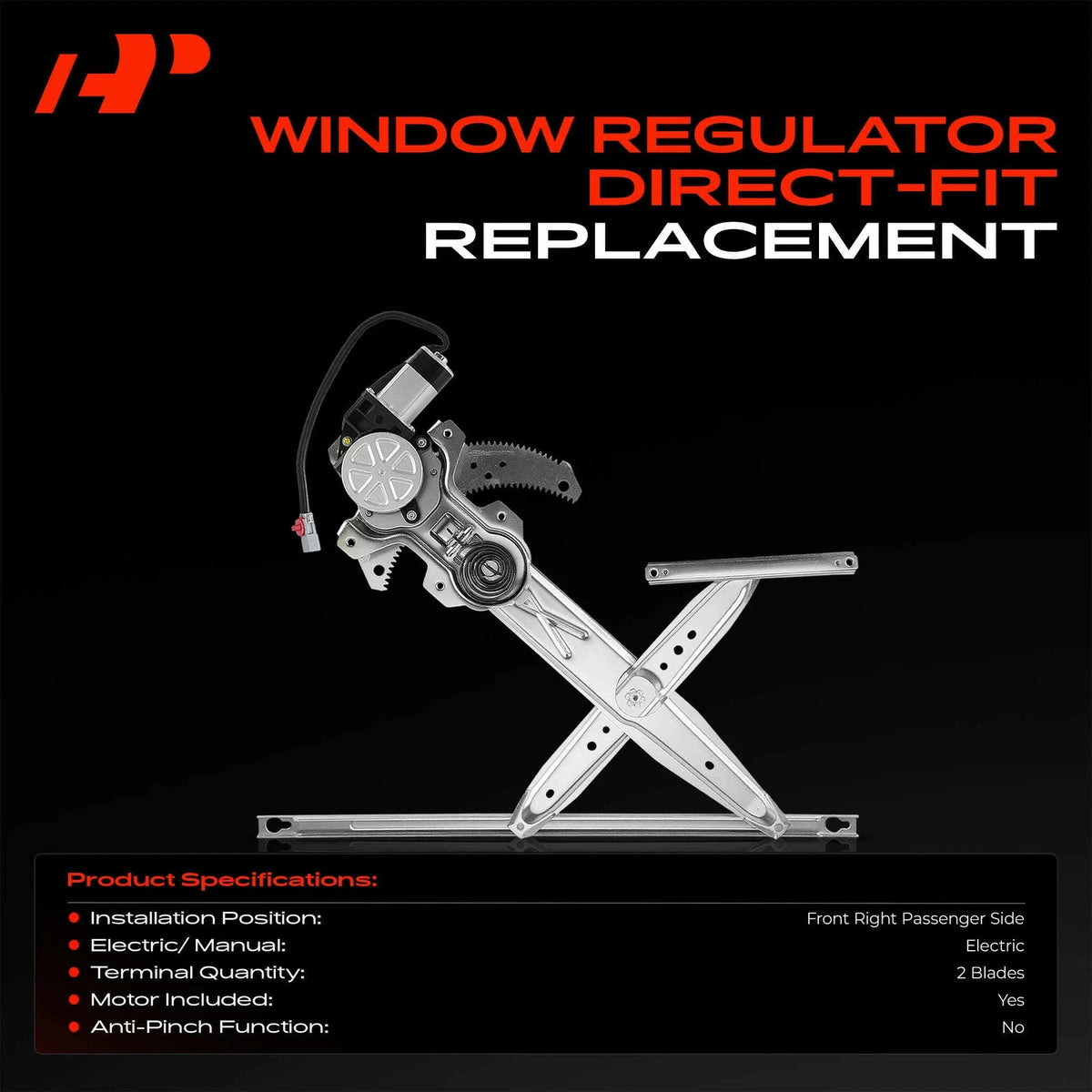 Front Right Power Window Regulator w/Motor for Honda Civic (1996–2000) 72211SR3JOH, 04722S00A00, 741-736