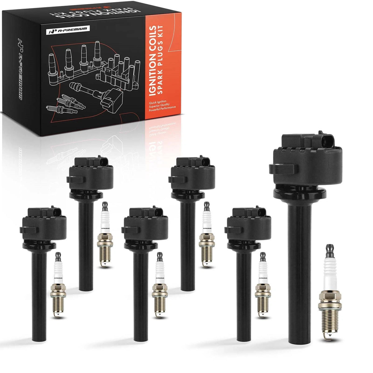 Set of 6 Ignition Coils & Spark Plugs for Honda Passport (2000–2002) 8190052500, 8190052501, UF-252, 7090