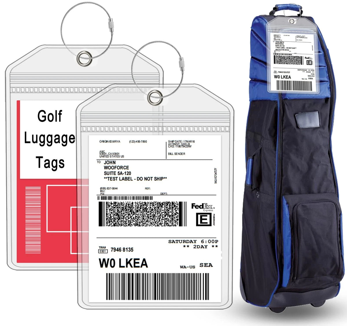 2X Golf Bag Luggage Tag Heavy Duty PVC Shipping Label Holder 9x6