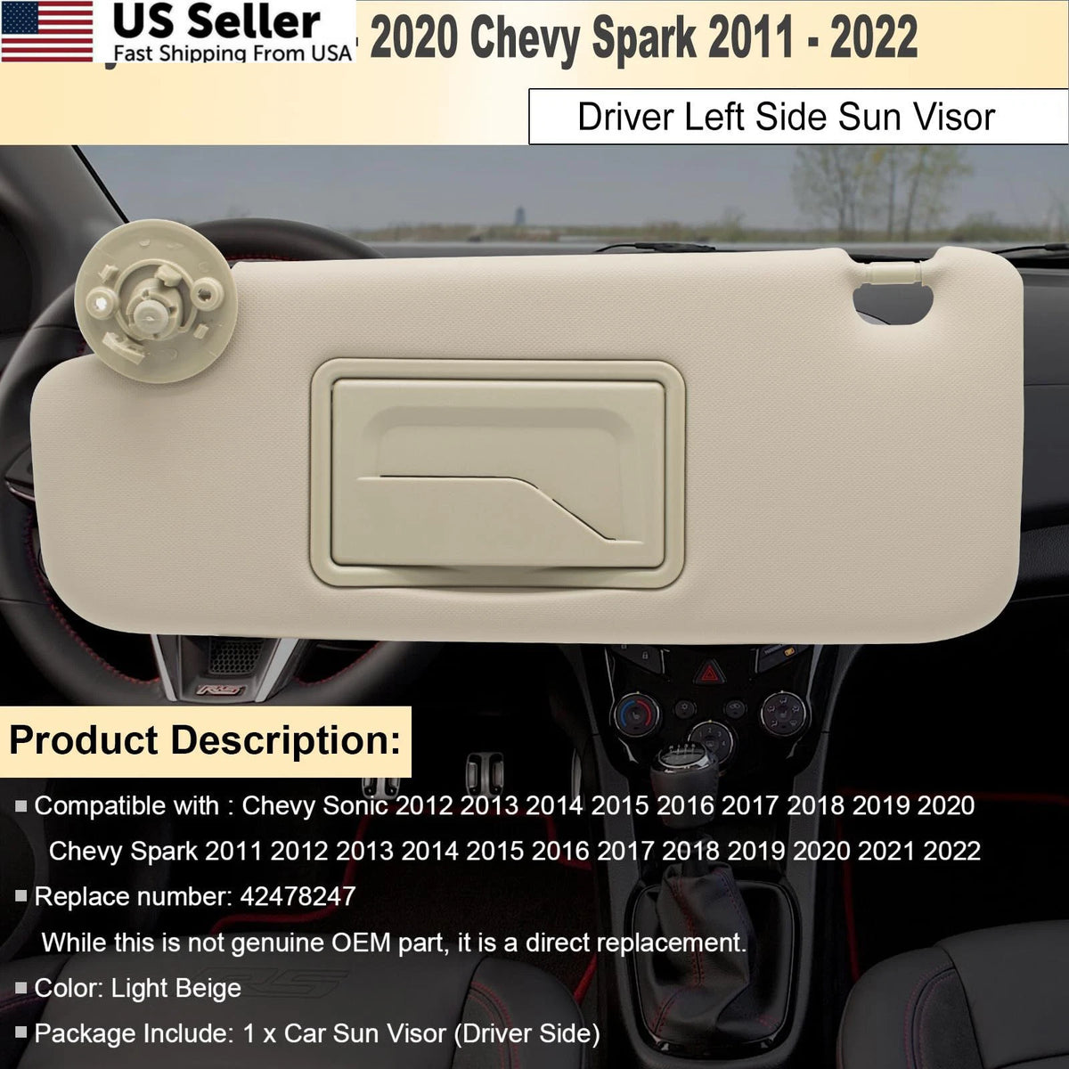 Driver Left Side Sun Visor Replacement for Beige