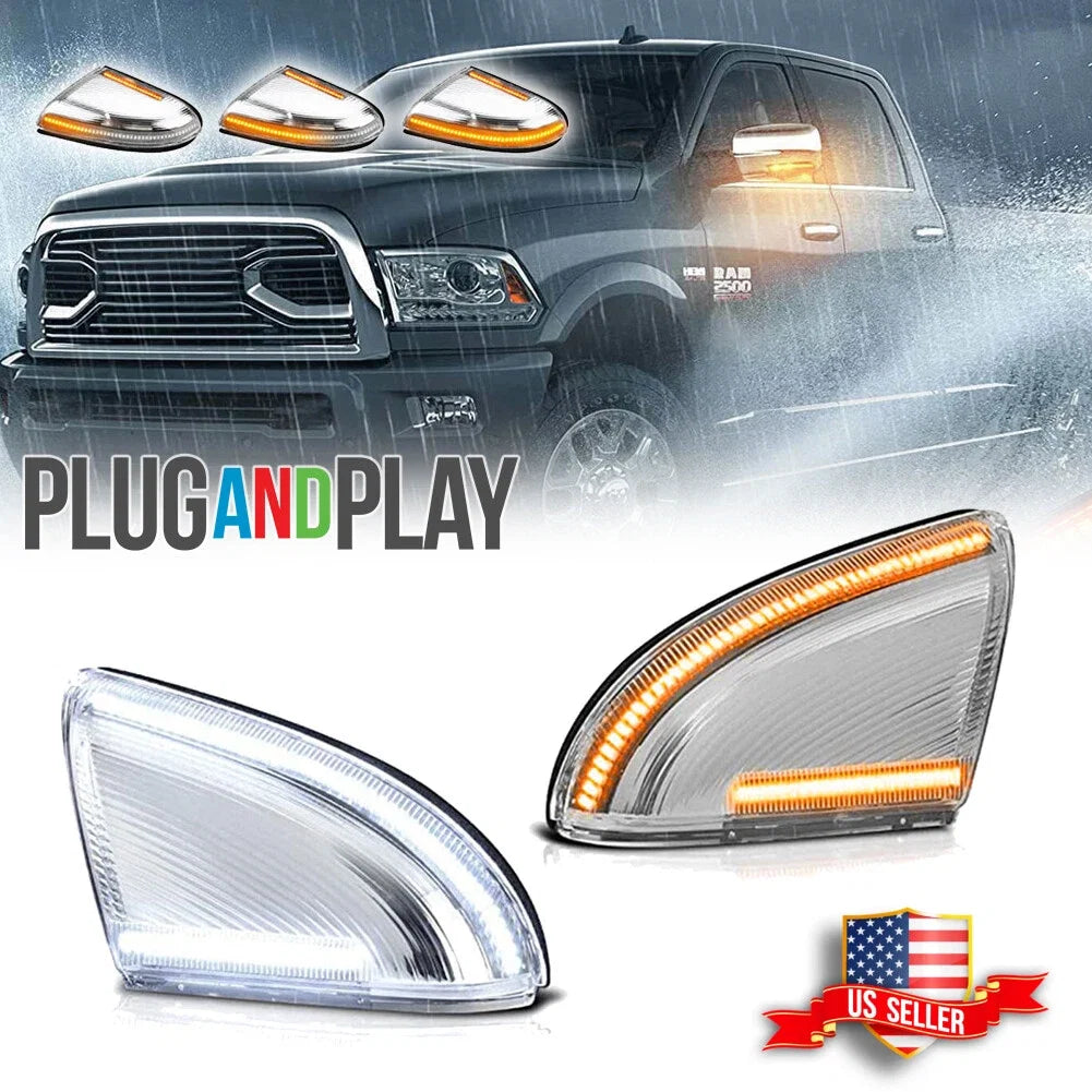 Chrome Dual Color LED Side Mirror Puddle Light Signal Lamps for Dodge RAM (2009–2022)