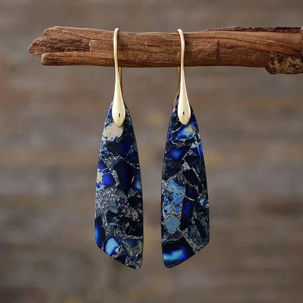 Natural Blue Imperial Jasper Teardrop Dangle Earrings