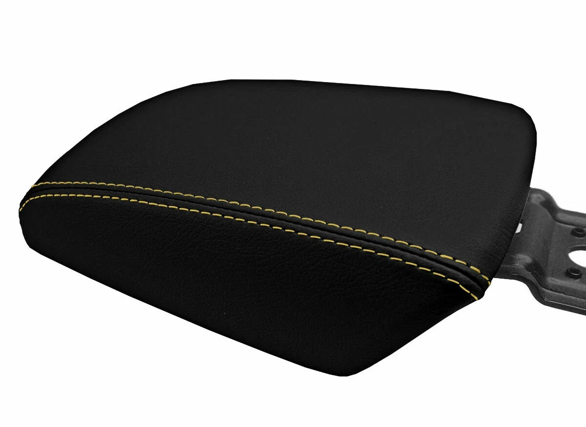 Leather Console Lid Armrest Cover for Ford Focus (2012–2018) Black Yellow Stitch
