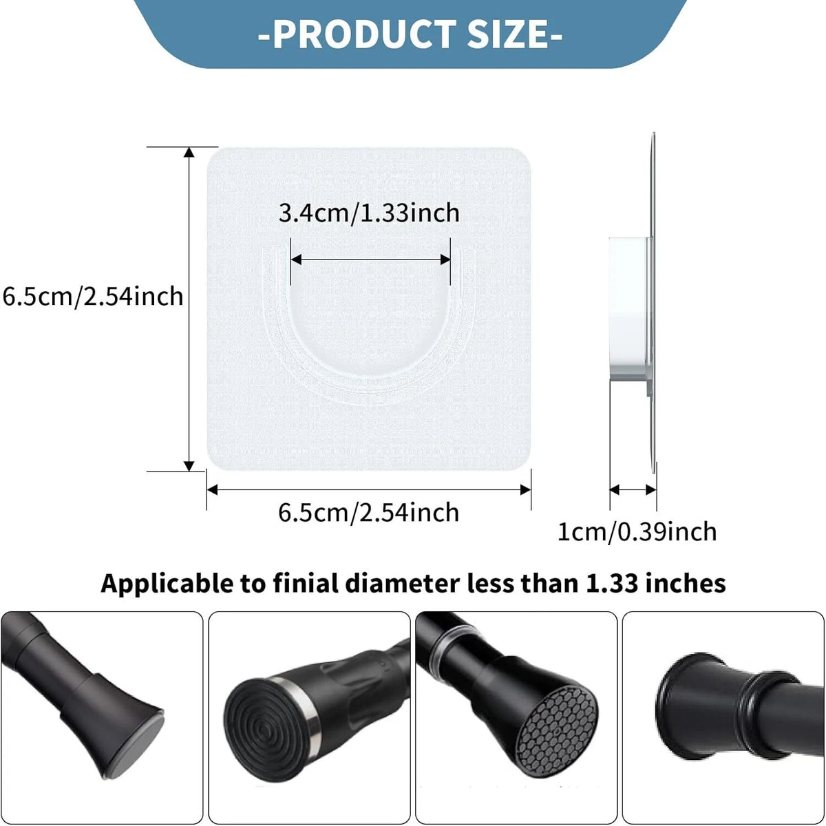 Set of 2 UAREP Adhesive Shower Rod Holders - No Drilling, Invisible Design