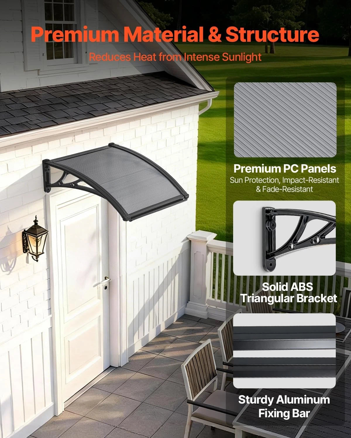 Awnings for Door Entrance & Window (24" x 24") - Smoke Gray