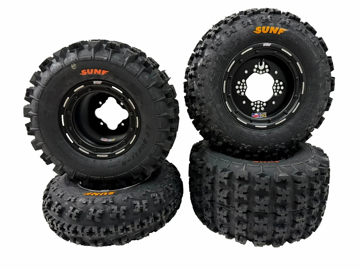 DWT G3 Black Beadlock Wheels & Sunf A027 Tires for Yamaha Raptor 700 660 (2001–2023)