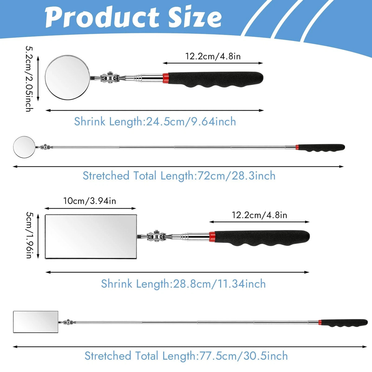2X Telescoping Inspection Mirror for Mechanics (360° Swivel)