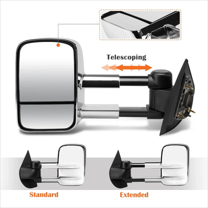 Set of 2 Manual Telescoping Towing Mirrors for Avalanche/Tahoe/Escalade (2007–2013) Chrome
