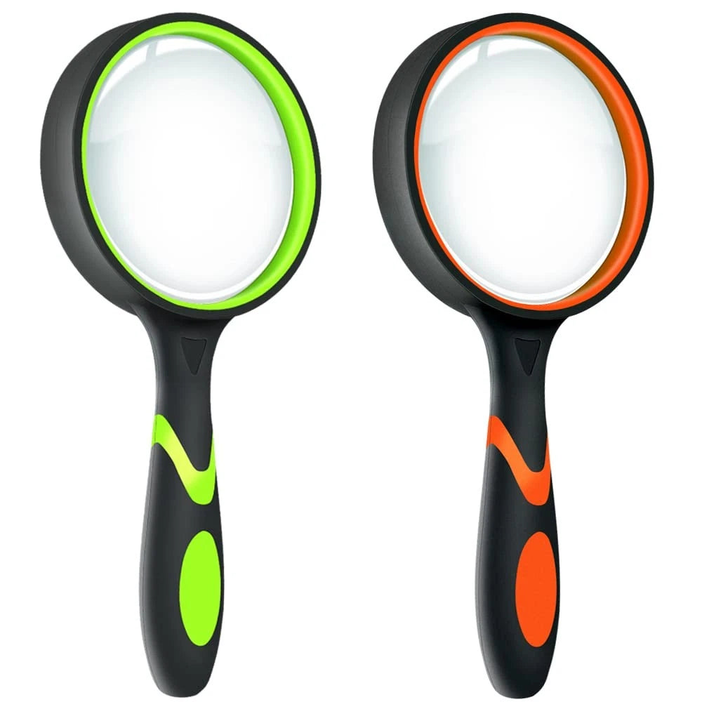 2X 75mm Handheld Magnifying Glass for Reading (Green & Orange)