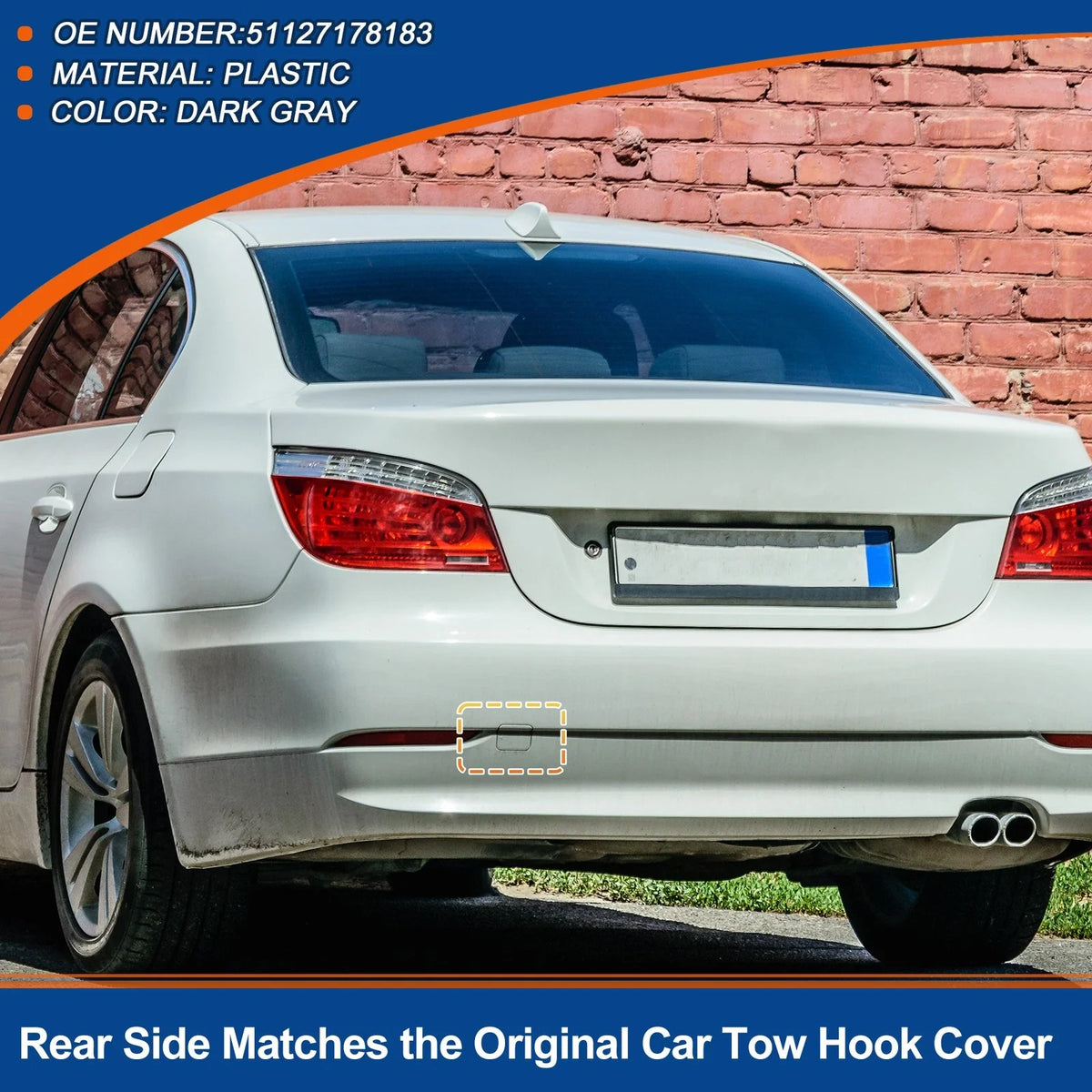 Rear Tow Hook Cover for BMW 528i 535i 550i (2011–2016) No. 51127178183 Dark Gray