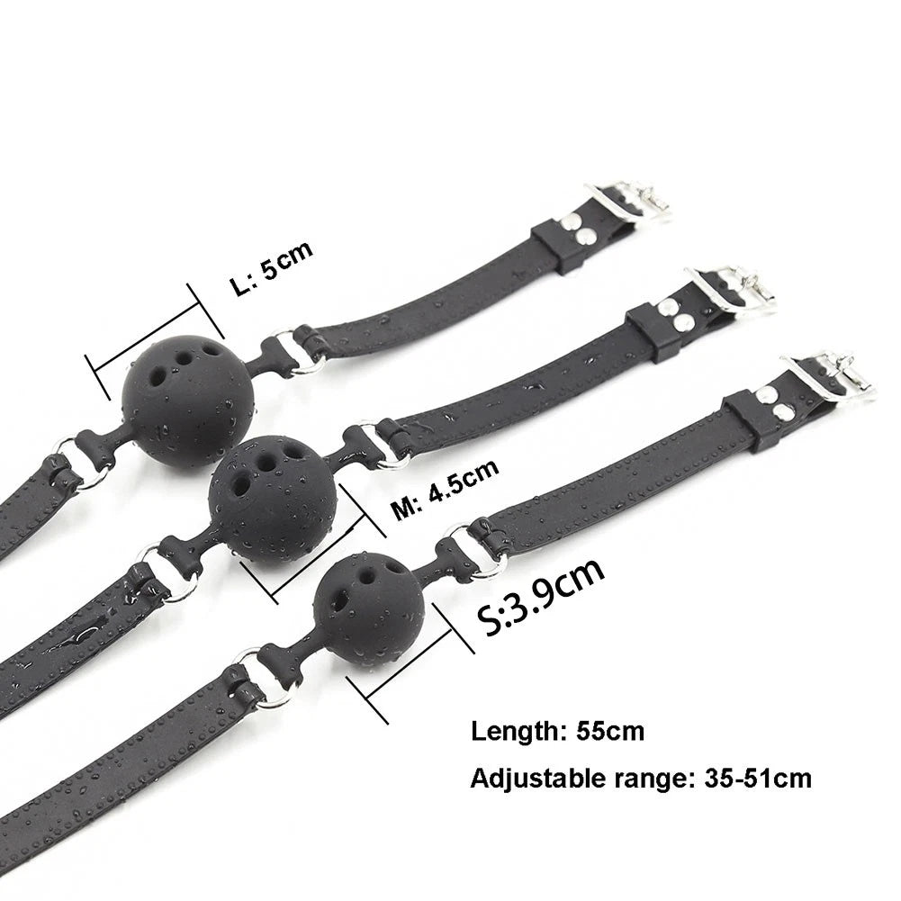 PU Leather Harness Belt Open Mouth Ball Gag BDSM Oral Plug