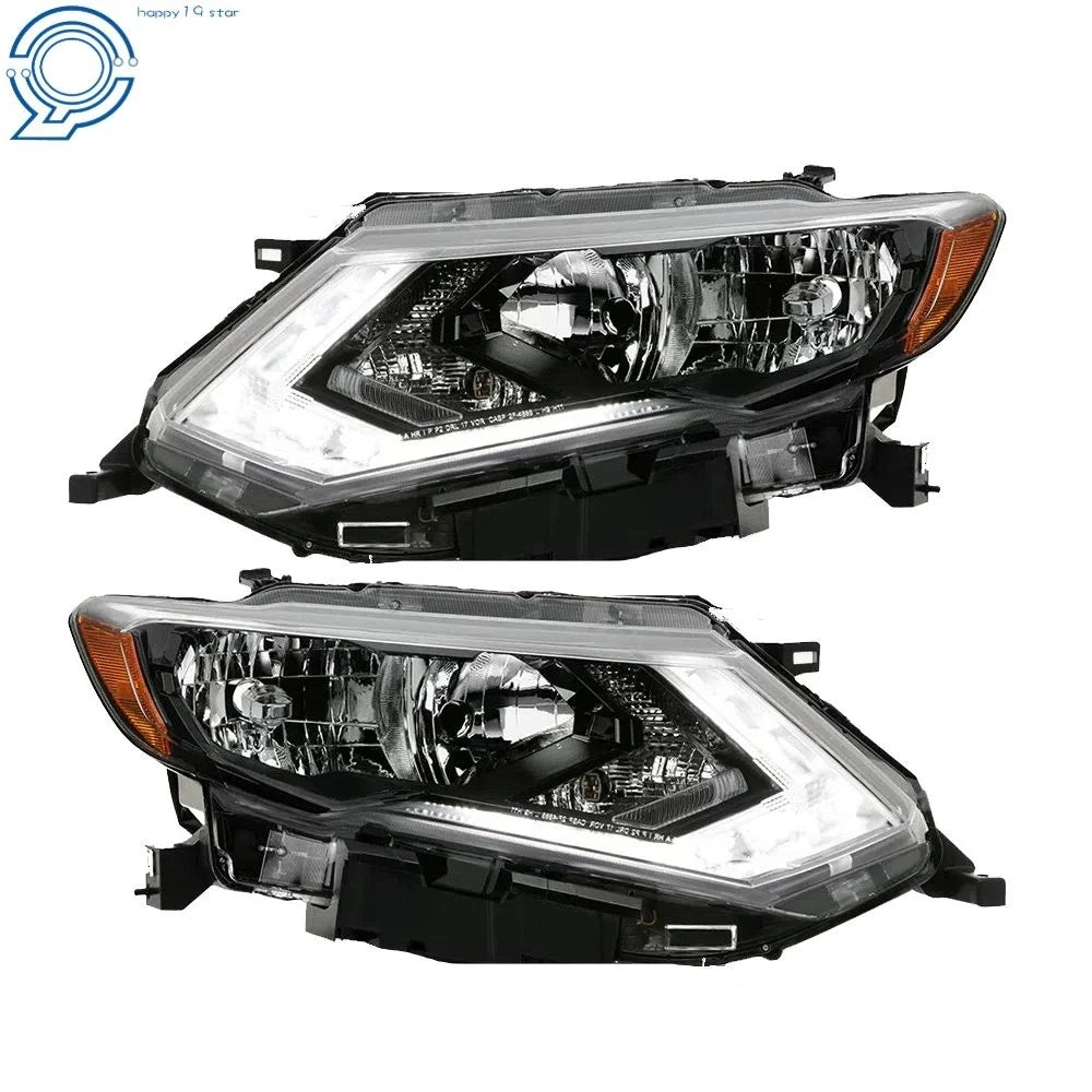 Set of 2 Headlights for Nissan Rogue (2017–2019) Chrome Housing Clear