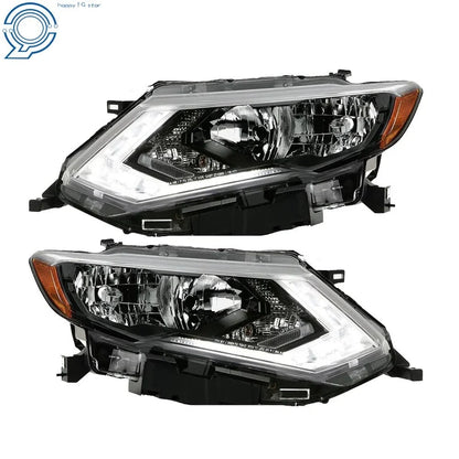 Set of 2 Headlights for Nissan Rogue (2017–2019) Chrome Housing Clear