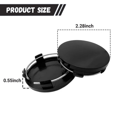 4X Wheel Hub Center Cap for Car (2.28" OD, 2.12" ID, Snap-in, Black)