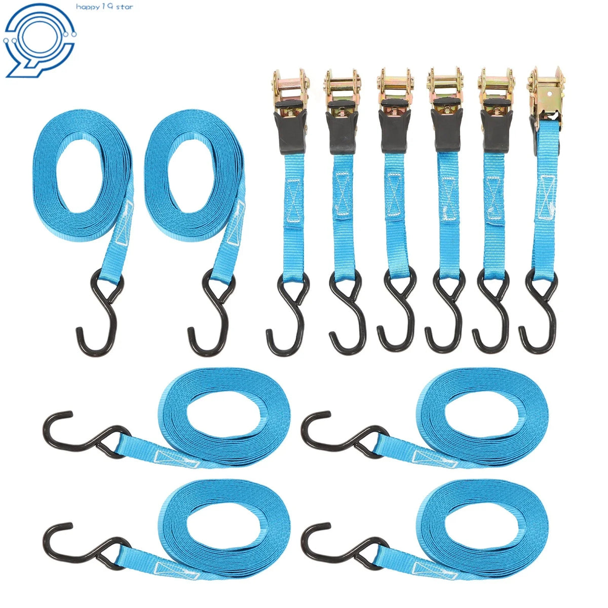 Set of 6 Ratchet Straps 1 Inch 20ft 1700LBS with Hooks