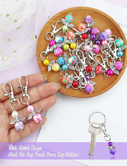 20 Pcs Angel Pearl Beads Pendant Keychain for Universal Use (Multi-Color)