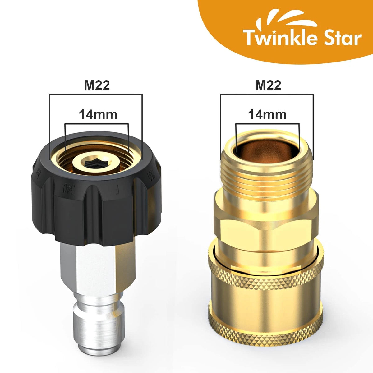 2X Pressure M22-14mm Swivel to 9.5mm Quick Connect Kit for Automotive