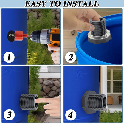 Set of 18 Water Barrel Bulkhead Fittings with Plugs - Black