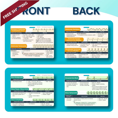 Set of 7 Double-Sided ECG Reference Sheets for Nurses