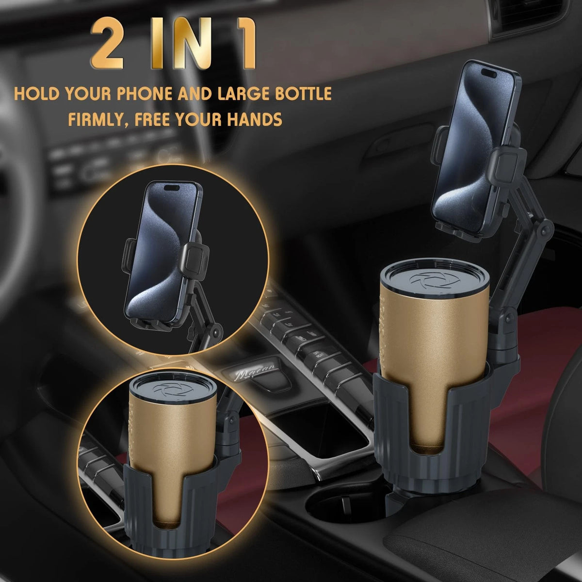 2X Universal Cup Holder for Car (2010–2023) - Large, Black