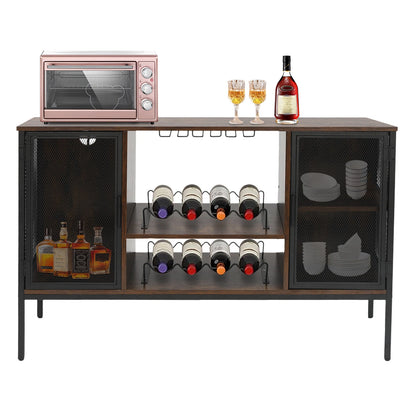 Wine Bar Cabinet with Rack for Liquor and Glasses