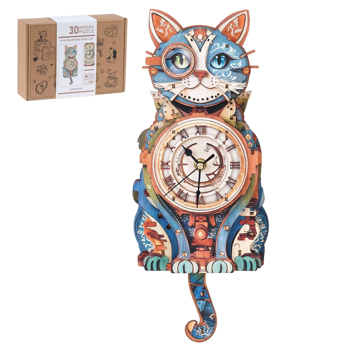 3D Wooden Puzzle for Detective Cat (8.27" × 2.60" × 16.93")