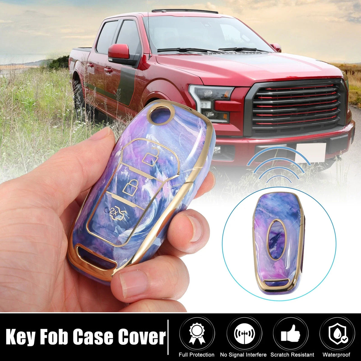 Key Fob Remote Control Cover 3 Button TPU Shell Purple for Ford F150 (2015–2018)