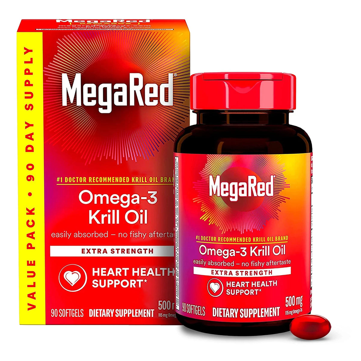MegaRed Antarctic Krill Oil 500mg Omega 3 Fatty 90 Count (Pack of 1)