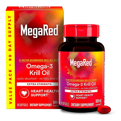 MegaRed Antarctic Krill Oil 500mg Omega 3 Fatty 90 Count (Pack of 1)