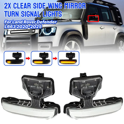 Clear LED Side Mirror Turn Signal Lights for Land Rover Defender L663 (2020–2025)