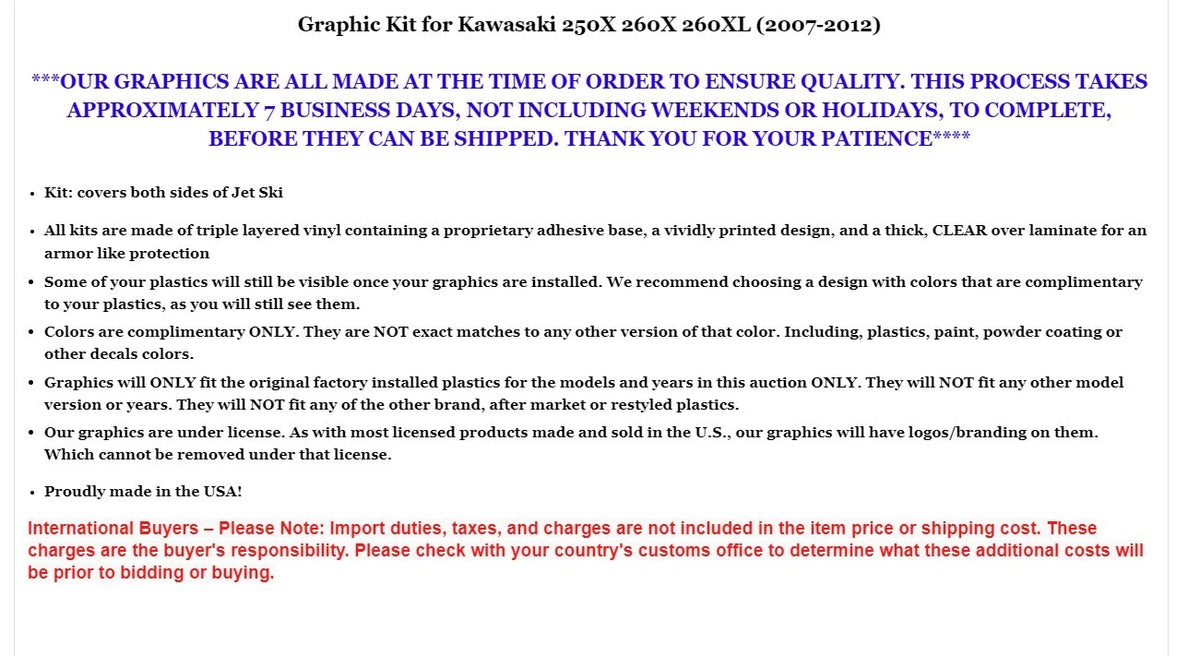 Jet Ski Graphics Decals for Kawasaki Ultra 250X 260X 260LX (2007–2012)