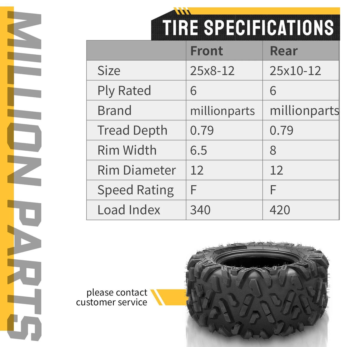 Set of 4 All Terrain ATV UTV Tires 25x8-12 25x10-12 (Fits )