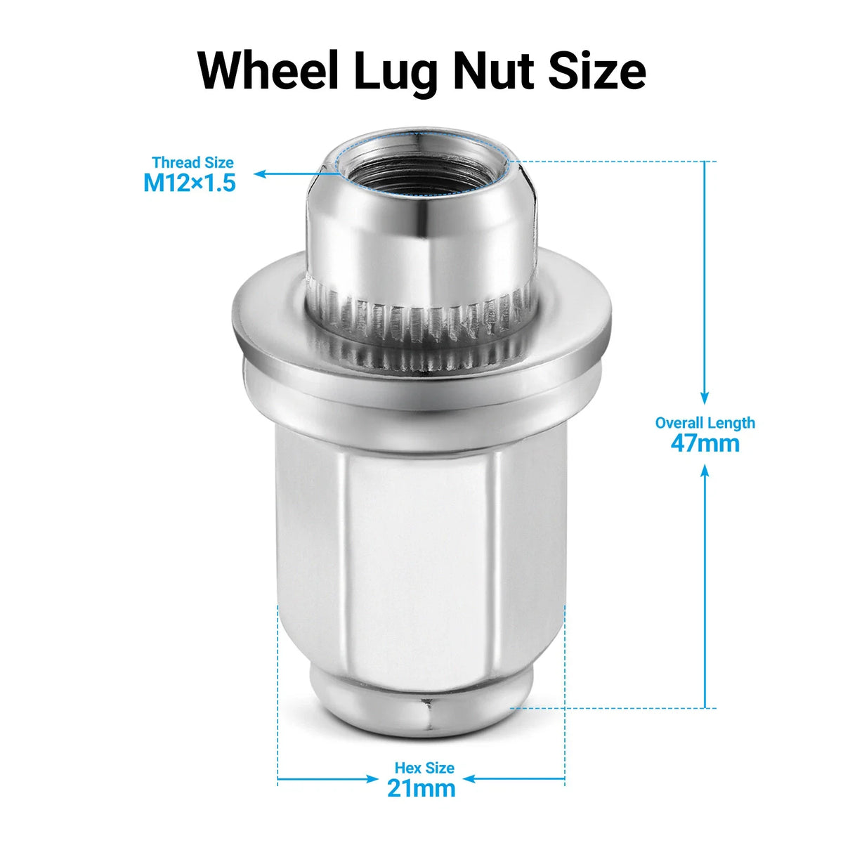 24pcs M12x1.5 Chrome Lug Nuts for Toyota Tundra Sequoia Lexus GX460 (2007–2021)