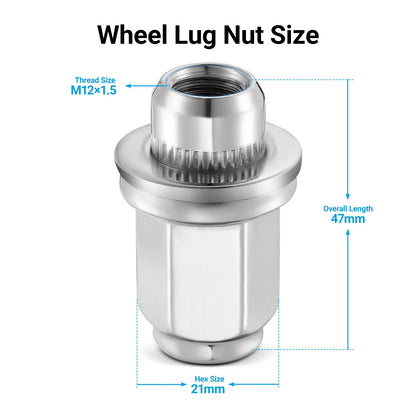24pcs M12x1.5 Chrome Lug Nuts for Toyota Tundra Sequoia Lexus GX460 (2007–2021)