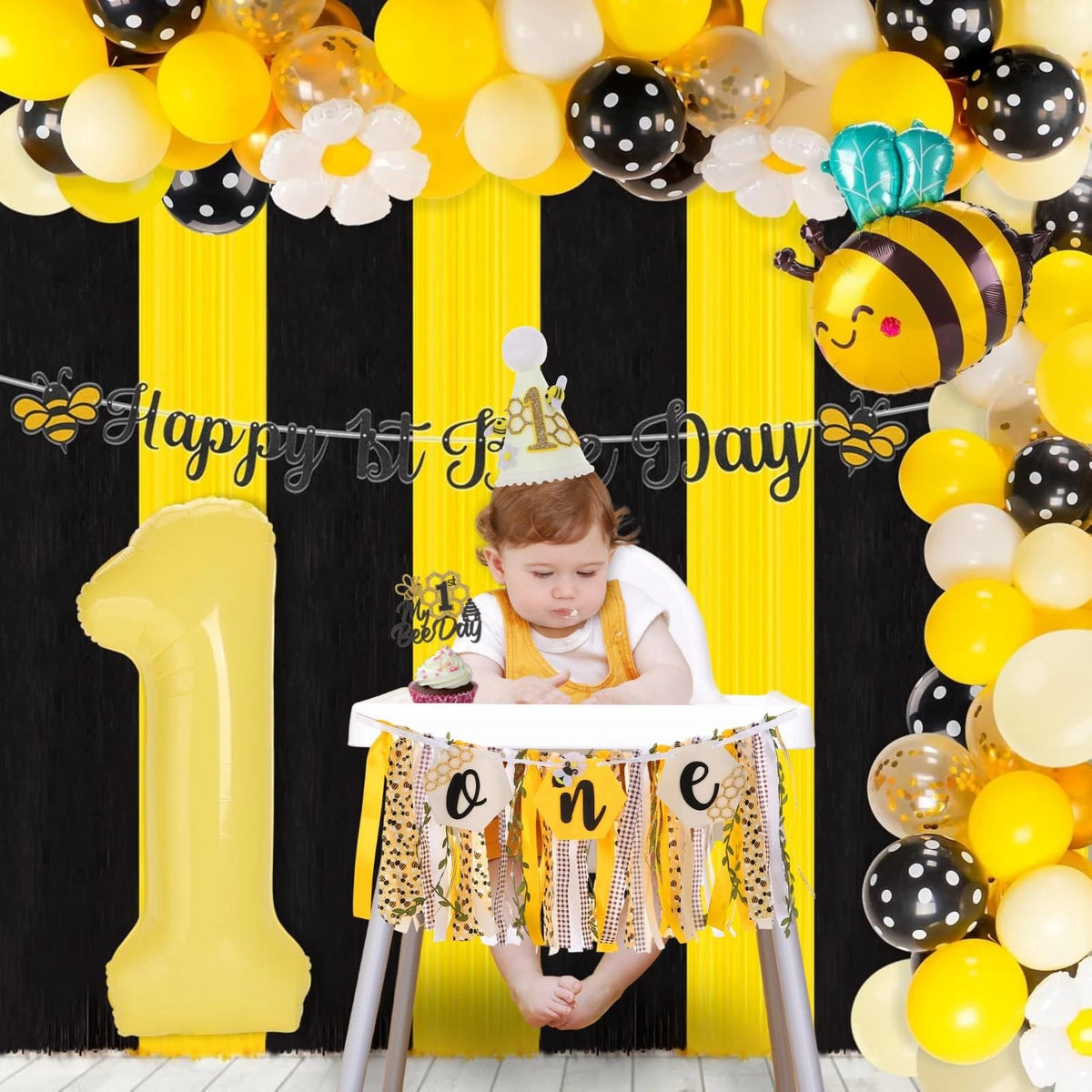 Happy 1st Bee Day High Chair Banner for First Birthday (2023)
