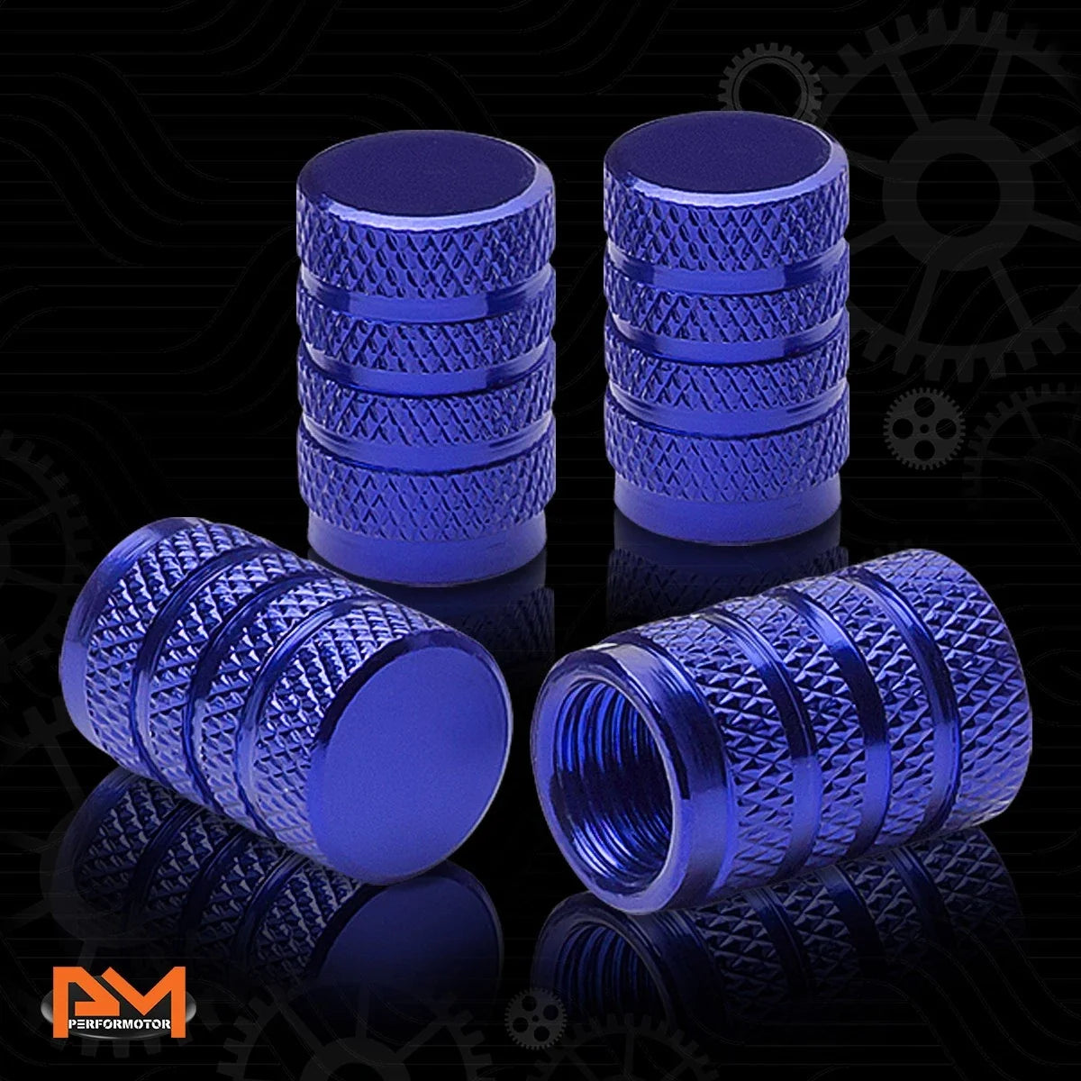 Set of 4 Blue Aluminum Tire Stem Caps for Universal Vehicles
