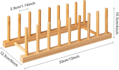 2X Bamboo Dish Plate Bowl Cup Book Pot Lid Cutting Board Drying Rack Stand