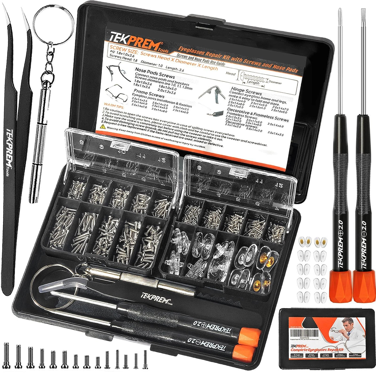 Eyeglass Repair Kit with Screwdriver, Nose Pads, Tweezers, Screws