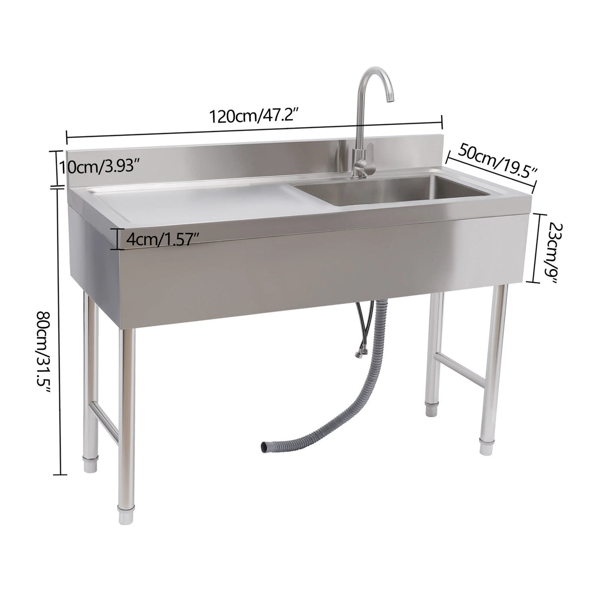 Freestanding Single Bowl Kitchen Sink with Faucet & Drainboard