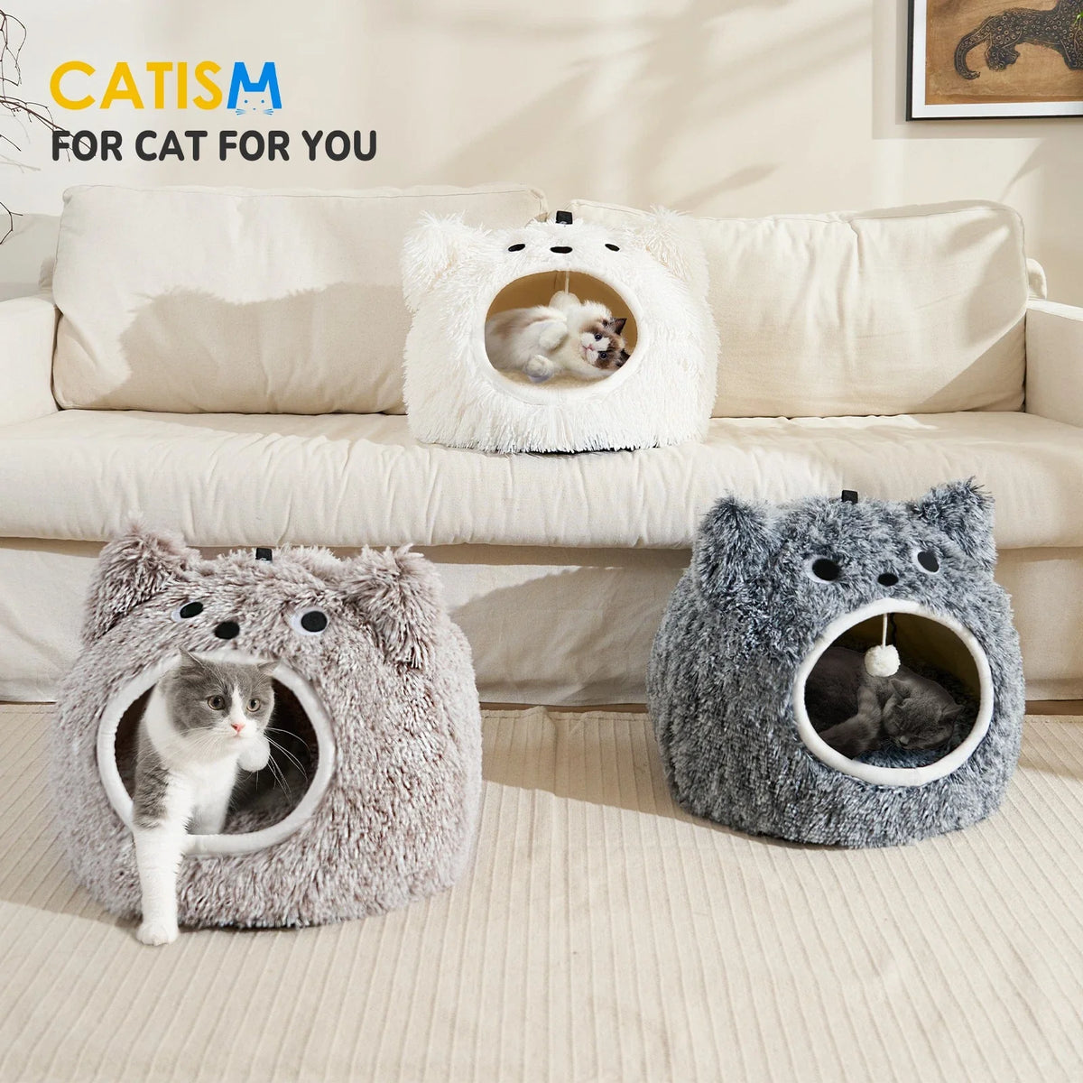 Cat Bed for Dogs with Removable Pillow and Non-Slip Base (50/60)