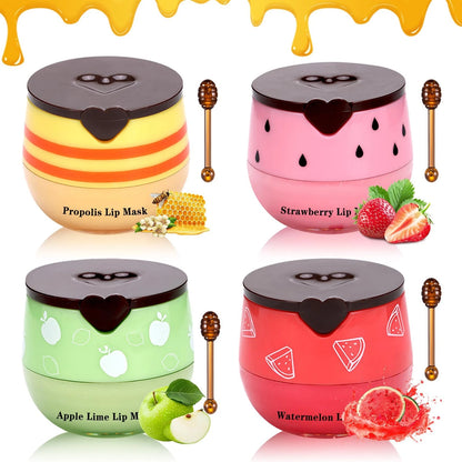 Set of 4 Bee Lip Balm Honey Pots for Various Flavors